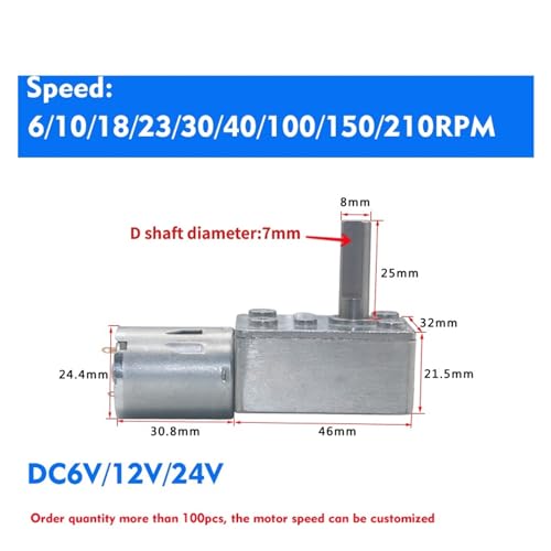 Untersetzungsgetriebe, JGY370 Schneckentriebemotor DC 12 V 8 mm D7-Wellentriebe Untersetzungstriebe 6 V 24 V Selbstsperrung umkehrt triebelän 25 mm niedri schwindigkeit(6 RPM,DC24V) von DMETE