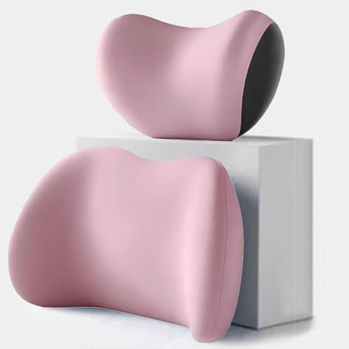 DMFCJQ Memory Foam Auto KopfstüTze Kissen für BYD E6 2021 2022 2023 2024 2025, LendenwirbelstüTzkissen Und Auto-KopfstüTze Nackenkissen Set, Ergonomische Kopfstütze Und Lendenkissen, Zubehör von DMFCJQ