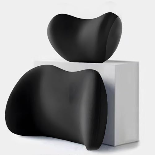 DMFCJQ Memory Foam Auto KopfstüTze Kissen für BYD E6 2021 2022 2023 2024 2025, LendenwirbelstüTzkissen Und Auto-KopfstüTze Nackenkissen Set, Ergonomische Kopfstütze Und Lendenkissen, Zubehör von DMFCJQ