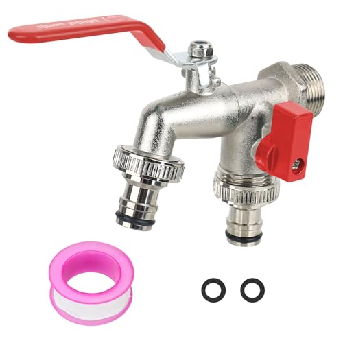 1,9 cm (3/4 Zoll) Messing Doppelkugelauslassventil Doppelauslasshahn Doppelauslass Wasserhahn Doppel-Außenhahn Rost- und frostbeständig von DMJJSD
