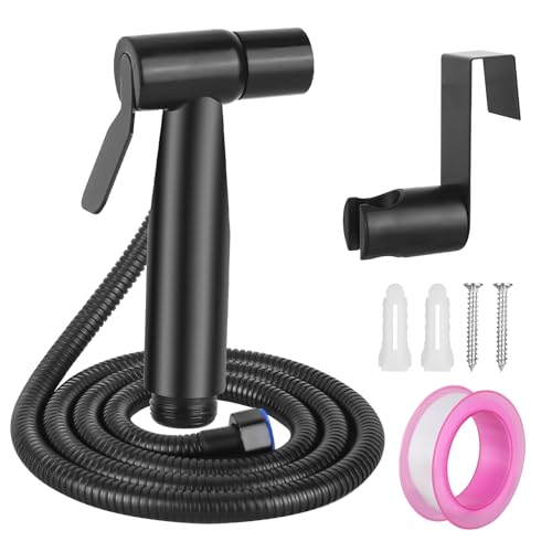 DMJJSD® Bidet Handbrause Set für WC Aus Edelstahl Mit 40-Zoll-Rohr & Halterung, Einstellbarem Druck, Sprühset für Toilette (Schwarz) von DMJJSD
