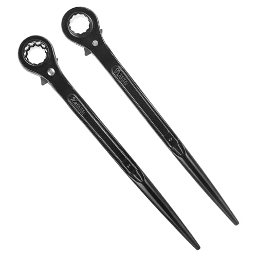 DMJJSD® Gerüstbauratsche 19/22mm Gerüstbauknarre 2Stück Gerüstratsche Rechts/Links Umschaltbar Ratschenschlüssel Gerüstbauer-Ratsche aus CR-V mit mattierter Chromoberfläche Doppelsteckschlüssel von DMJJSD