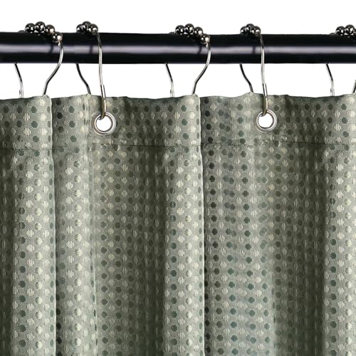 DMJJSD Duschvorhang 180x200 cm Waschbar Textil Polyester Stoff Bad Vorhang mit 12 Metall Duschvorhangringe Duschvorhang Waffel für Dusche und Badewanne (Grün) von DMJJSD
