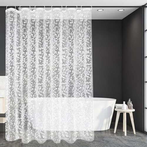 DMJJSD Duschvorhang 180x220 Transparent Eva Shower Curtains mit 3 Gewicht Magnete unten Duschvorhang Anti Schimmel 3D Kieselsteinen Muster Duschvorhänge Shower Curtains mit 12 Duschvorhangringen von DMJJSD