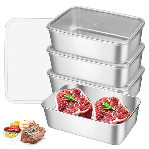 DMJJSD Frischhaltedosen mit Deckel Groß 2000 ML Vorratsdosen Set Edelstahl Aufbewahrungsbox küche Vorratsdosen Luftdicht Lebensmittelbehälter Kühlschrank Organizer für Käse Obst Fleisch Salate- 4Stück von DMJJSD