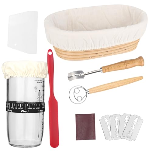 DMJJSD Gärkörbchen, Gärkorb Oval, 24 OZ Sauerteig Starter Jar mit Datum markiert Fütterung Band Brotkorb, Sauerteig Starter Kit Sauerteig Starterglas Set für Professionelle Häusliche Bäcker Brotbacke von DMJJSD