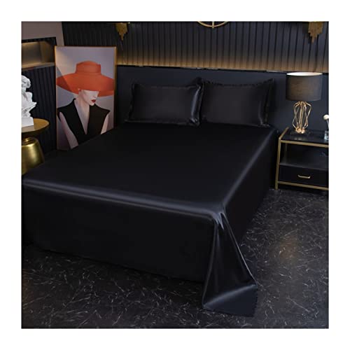 DMKD Bettlaken ohne Gummizug in 100% Polyester-Mikrofaser Betttuch Haustuch ohne Gummi Glatt und Weich Laken viele Farben und Größen (Color : Noble Black, Size : Flat Sheet 230x250cm) von DMKD