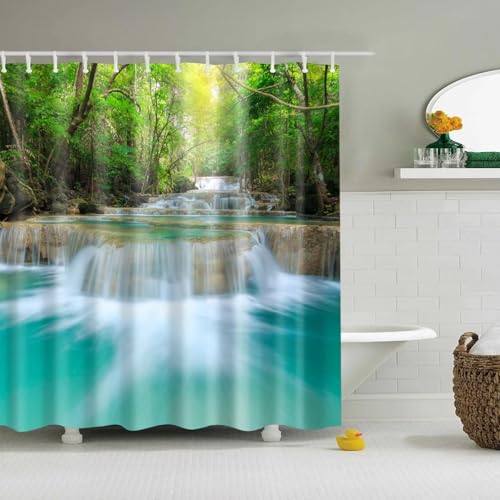 DMKHZY Badevorhang Anti Schimmel Blauer Himmel Strand Duschvorhang Moderne Landschaft Druck Badezimmer 3D Verdunkelungsvorhang Große 120x213cm/BxH von DMKHZY