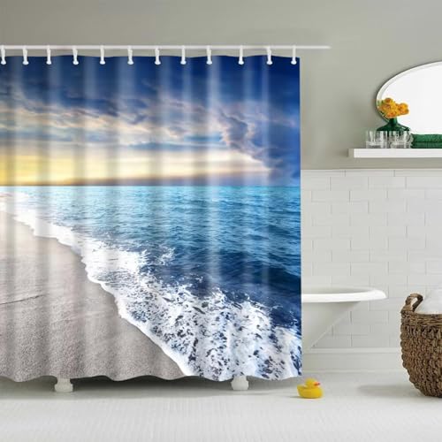DMKHZY Badvorhang Anti-schimmel Blauer Himmel Strand Duschvorhang Moderne Landschaft Druck Badezimmer 3D Verdunkelungsvorhang Große 143x183cm/BxH von DMKHZY