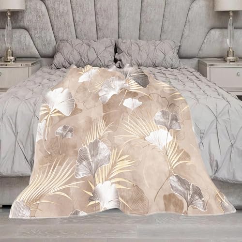 DMKZDSNH Flanelldecke mit Ginkgoblattmuster, Grau (80 x 150 cm) von DMKZDSNH