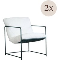 2er Set Pappel, Bouclé-Stoff-Polstersessel, Polsterstuhl, Sitzfläche mit Metallarmlehnen, 61x67h75 cm, Weiß von DMORA