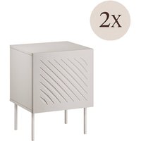 2er-Set Viano Nachttische, Niedrige Kommode mit Schublade und Innenfach, Glatte Oberfläche mit geometrischem Detail, 45 x 42 x 59 cm, Beige 2er-Set Viano Nachttische, Niedrige Kommode mit Schublade und Innenfach, Glatte Oberfläche mit geometrischem Detail, 45 x 42 x 59 cm, Beige von DMORA