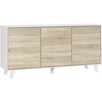 Anrichte Dacell, Modernes Sideboard mit 3 Türen und Einlegeböden, Küchenbuffet, Wohnzimmer-Design-Buffet, 154x40h75 cm, Weiß und Eiche - Dmora Anrichte Dacell, Modernes Sideboard mit 3 Türen und Einlegeböden, Küchenbuffet, Wohnzimmer-Design-Buffet, 154x40h75 cm, Weiß und Eiche - Dmora von DMORA
