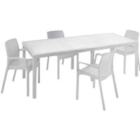 Außentisch Dantonaz, ausziehbarer rechteckiger Esstisch mit 4 Stühlen inklusive, Gartentisch und Sitze in Rattan-Optik, 100 % Made in Italy, Weiß Außentisch Dantonaz, ausziehbarer rechteckiger Esstisch mit 4 Stühlen inklusive, Gartentisch und Sitze in Rattan-Optik, 100 % Made in Italy, Weiß von DMORA
