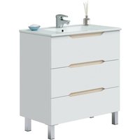 Badezimmermöbel Dianmu, Badezimmerschrank, Mehrzweckschrank, Hängeschrank mit Spiegel, 80x45 h86 cm, Glänzendes Weiß und Eiche - Dmora Badezimmermöbel Dianmu, Badezimmerschrank, Mehrzweckschrank, Hängeschrank mit Spiegel, 80x45 h86 cm, Glänzendes Weiß und Eiche - Dmora von DMORA