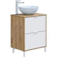 Badezimmermöbel Moab, Badezimmerschrank, Mehrzweckschrank, Hängeschrank mit Spiegel, 61x46 h79 cm, Knoteneiche und Glänzendes Weiß - Dmora Badezimmermöbel Moab, Badezimmerschrank, Mehrzweckschrank, Hängeschrank mit Spiegel, 61x46 h79 cm, Knoteneiche und Glänzendes Weiß - Dmora von DMORA