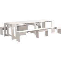 Bank Quedan, Set mit 2 Sitzgelegenheiten für den Esstisch, ausziehbare Bänke, 290x25x45 cm, glänzend weiß - Dmora Bank Quedan, Set mit 2 Sitzgelegenheiten für den Esstisch, ausziehbare Bänke, 290x25x45 cm, glänzend weiß - Dmora von DMORA