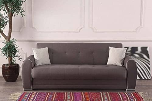 Dmora Alejandro, 3-Sitzer-Schlafsofa mit 2 Kissen inklusive, Wohnzimmer-Sofa aus gepolstertem Stoff mit klick-Klack-Öffnung, 224 x 85 x 87 cm, Hellgrau von Dmora