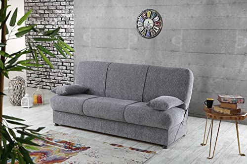 Dmora Alvaro, 3-Sitzer-Schlafsofa mit 2 Kissen inklusive, Wohnzimmer-Sofa aus gepolstertem Stoff mit klick-Klack-Öffnung, 180 x 81 x 90 cm, Grau von Talamo Italia