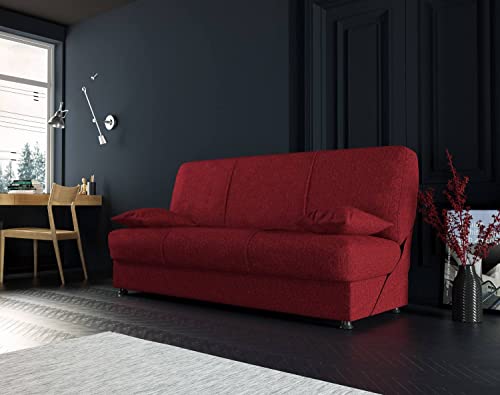 Dmora Alvaro, 3-Sitzer-Schlafsofa mit 2 Kissen inklusive, Wohnzimmer-Sofa aus gepolstertem Stoff mit klick-Klack-Öffnung, 180 x 81 x 90 cm, Rot von Talamo Italia