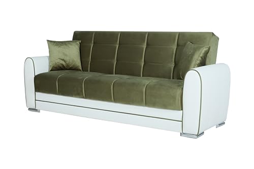 Dmora Luis, Schlafsofa mit 3 Sitzern aus Kunstleder, Wohnzimmer aus gepolstertem Stoff mit klick-Clack-Öffnung, 220 x 84 x 91, Weiß und Dunkelgrau von Dmora