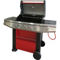 4-flammiger Gasgrill + 1 Seite, rote Farbe, 156 x 58 x h121 cm - Dmora von DMORA