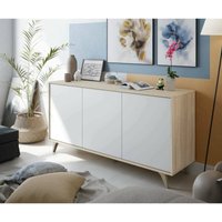 Dmora Anrichte Arvada, Modernes Sideboard mit 3 Türen und Einlegeböden, Küchenbuffet, Wohnzimmer-Design-Buffet, cm 154x40h75, Eiche und Weiß von DMORA