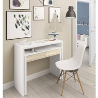 Dmora Konsolentisch Billings, Schreibtisch mit ausziehbarer Platte, PC-Schreibtisch mit 2 Schubladen, cm 99x36h88, Weiß und Eiche von DMORA