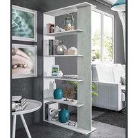 Bücherregal Dblanc, Doppelseitiges Bücherregal mit 5 Böden, Büro- oder Schlafzimmertrennregal, 90x25h180 cm, Weiß und Zement - Dmora von DMORA