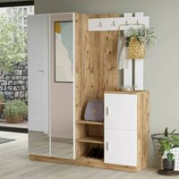 Dmora - Eingangsmöbel Borealis, Moderner Eingang, Wandgarderobe, Multifunktions-Aufbewahrungskonsole, 147x38h180 cm, Eiche und Weiß, mit verstärkter von DMORA