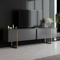 Dmora - Fernsehschrank Centaurus, Ständer für Wohnzimmerfernseher, Niedriges Wohnzimmer-Sideboard, TV-Ständerbasis, 180x30h50 cm, Anthrazit und Gold, Dmora - Fernsehschrank Centaurus, Ständer für Wohnzimmerfernseher, Niedriges Wohnzimmer-Sideboard, TV-Ständerbasis, 180x30h50 cm, Anthrazit und Gold, von DMORA
