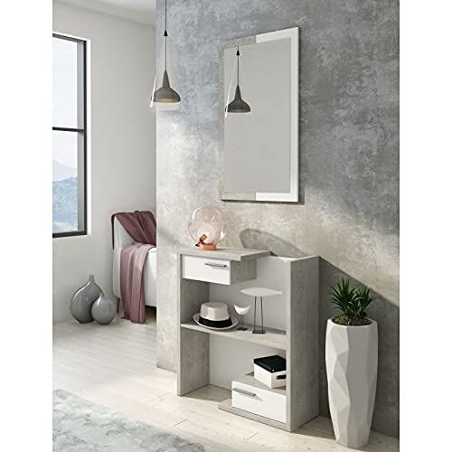 Dmora Flurmöbel mit Spiegel, Eingangshalle mit Schubladen, Taschenleerer für kleine Wohnungen, cm 80x28h170, Farbe Weiß und Zement von Dmora