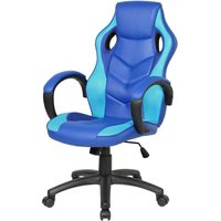 Dmora - Gaming-Stühl Caloundra, Gaming-Sessel für Erwachsene, Schreibtischstuhl, Cm 66x61h104/114, Blau und Himmelblau von DMORA