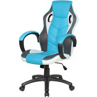 Dmora - Gaming-Stühl Darlanc, Gaming-Sessel für Erwachsene, Schreibtischstuhl, 66x61h104/114 cm, Himmelblau und Weiß von DMORA
