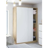 Garderobe Waterbury, Schlafzimmer Kleiderschrank mit 2 Schiebetüren, Schrank mit 3 Einlegeböden und Kleiderstange, 120x50h200 cm, Weiß und Eiche Nodi von DMORA