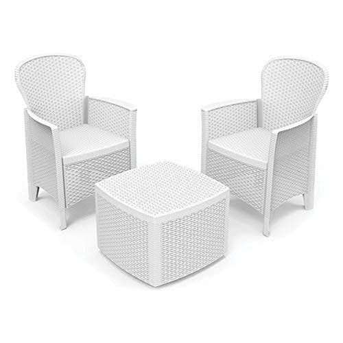 Dmora Gartenset mit Kissen, 2 Sesseln und 1 Outdoor-Container-Tisch, Made in Italy, weiße Farbe von Dmora