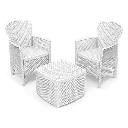 Dmora - Outdoor-Lounge-Set Napoli, Gartenkomposition mit 2 Sesseln und 1 Aufbewahrungstisch, Lounge mit Rattan-Effekt, 100 % Made in Italy, Weiß von Dmora