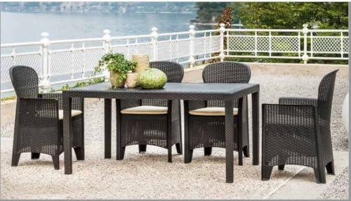 Dmora - Außentisch Portici, rechteckiges Esszimmerregal, Mehrzweck-Gartentisch mit Rattan-Effekt, 100 % Made in Italy, 150 x 90 x 72 cm, Anthrazit von Dmora