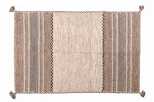 Dmora Kansas Moderner Teppich, Kelim-Stil, 100% Baumwolle, Elfenbein, 90x60cm von Dmora