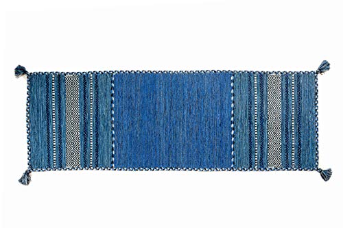 Dmora Kansas moderner Teppich, Kelim-Stil, 100% Baumwolle, blau, 200x60cm von Dmora