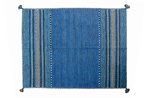 Dmora Kansas moderner Teppich, Kelim-Stil, 100% Baumwolle, blau, 90x60cm von Dmora