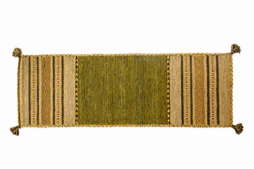 Dmora Kansas moderner Teppich, Kelim-Stil, 100% Baumwolle, grün, 200x60cm von DMORA