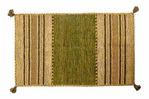 Dmora Kansas moderner Teppich, Kelim-Stil, 100% Baumwolle, grün, 90x60cm von Dmora