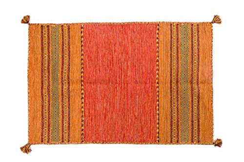 Dmora Kansas moderner Teppich, Kelim-Stil, 100% Baumwolle, orange, 90x60cm von Dmora