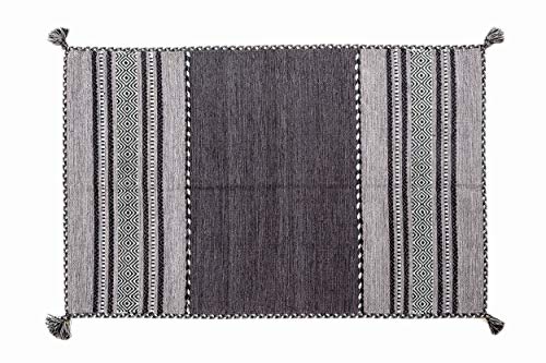 Dmora Kansas moderner Teppich, Kelim-Stil, 100% Baumwolle, schwarz, 90x60cm von DMORA