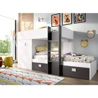 Dmora - Kinderbett Dbajram, Komplettes Schlafzimmer mit Kleiderschrank und Schubladen, Etagenbettkomposition mit zwei Einzelbetten, 271x111h150 cm, von DMORA