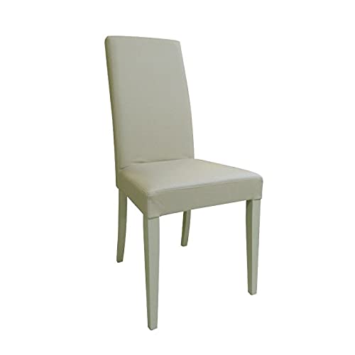 Dmora Klassischer Stuhl aus Holz und Kunstleder, für Esszimmer, Küche oder Wohnzimmer, Made in Italy, cm 46x55h99, Sitzhöhe cm 47, Sandfarbe von Dmora