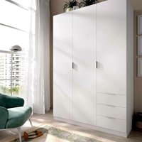 Kleiderschrank Dbarro, Garderobe für Schlafzimmer, Kleiderschrank mit 3 Flügeltüren und 3 Schubladen, 121x52h184 cm, Weiß - Dmora von DMORA