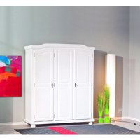 Dmora Kleiderschrank mit drei Flügeltüren mit Innenregalen aus massivem Kiefernholz, Farbe weiß, 150 x 180 x 56 cm. von DMORA