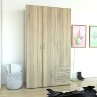 Dmora - Kleiderschrank mit drei Türen und drei Schubladen, Eichenfarbe, 115 x 49 x H200 cm von DMORA